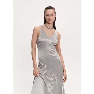 Mango MNG Women's Asymmetrical Satin-finish Dress w/ Asymmetrical Hem Silver Siz